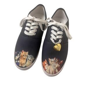 The Bradford Exchange Kitten Cats Sz 8.5 Wearable Art Sneakers Navy Blue